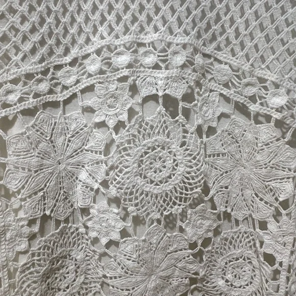 Bohemian Crochet Top Blouse  White Bat Wing Sleeves SZ M EUC - Picture 4 of 6